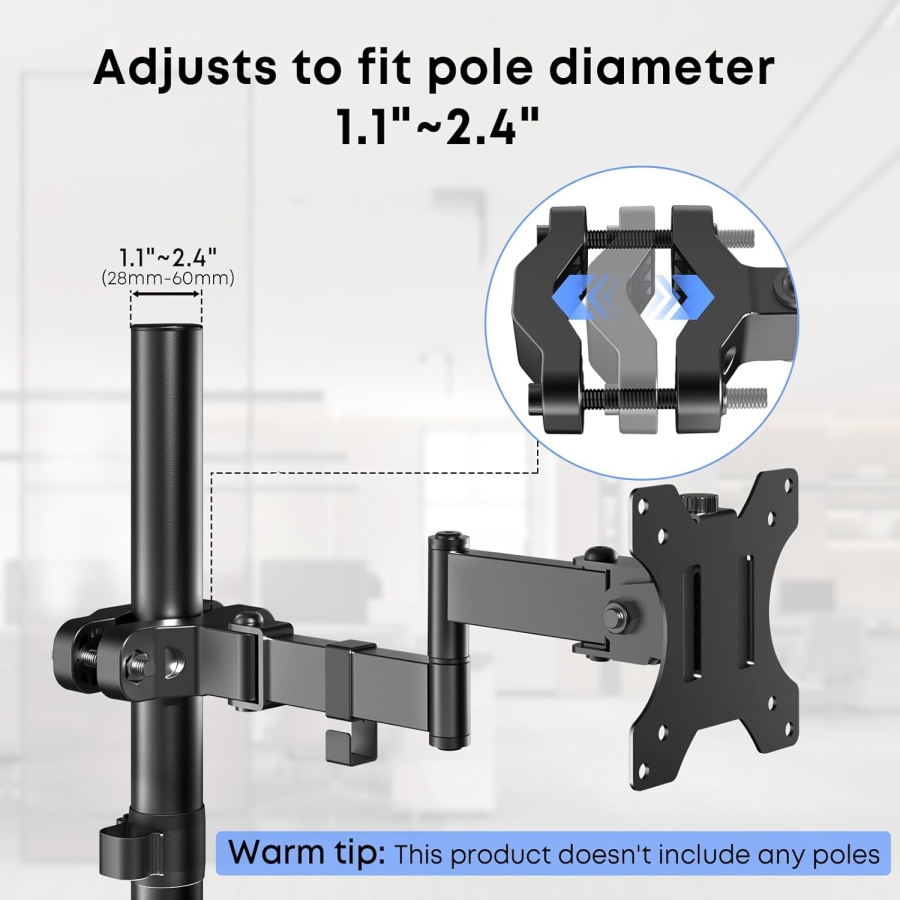 Universal VESA Pole Mount for 17-32 Inch Screens (Ø 28-60 mm) (Flexible Articulating Arm for Expansion – Up to 8 kg Load, Tilt, Swivel & 360° Rotatable.)