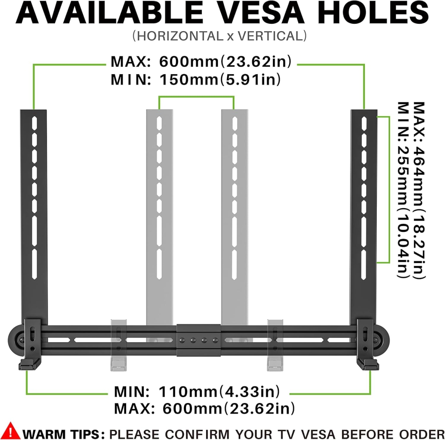 USX-MOUNT Universal Soundbar Mount for Soundbars with & without Holes (Adjustable TV & Wall Mount with Anti-Slip Base (87.5–154 mm) up to 6 kg Load Capacity.)