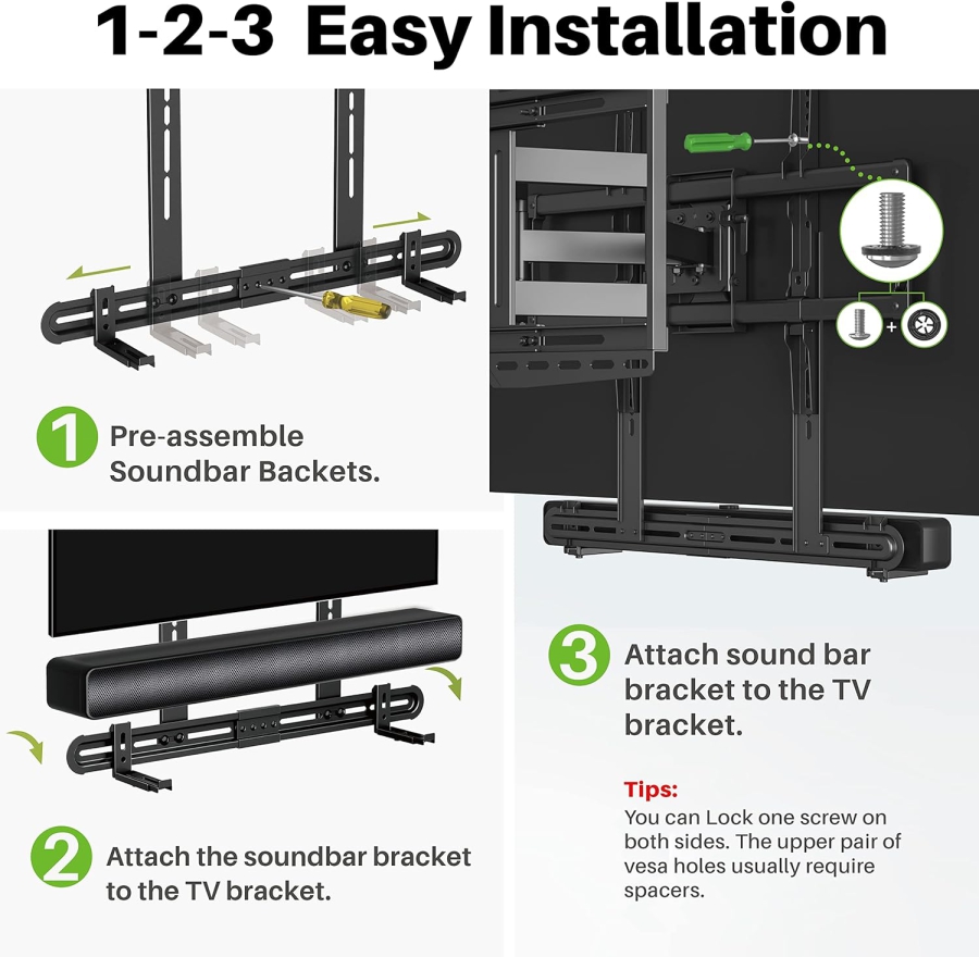USX-MOUNT Universal Soundbar Mount for Soundbars with & without Holes (Adjustable TV & Wall Mount with Anti-Slip Base (87.5–154 mm) up to 6 kg Load Capacity.)