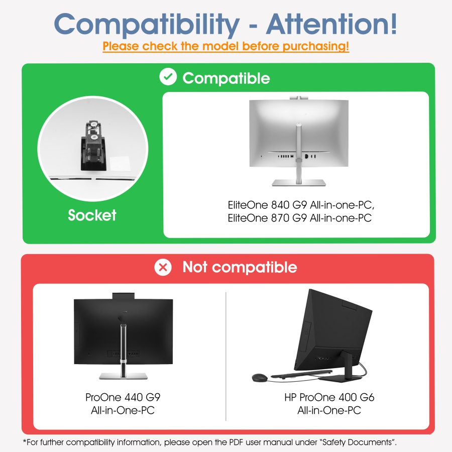 VESA adapter compatible with HP All-in-One PCs (EliteOne 840, 870 G9)