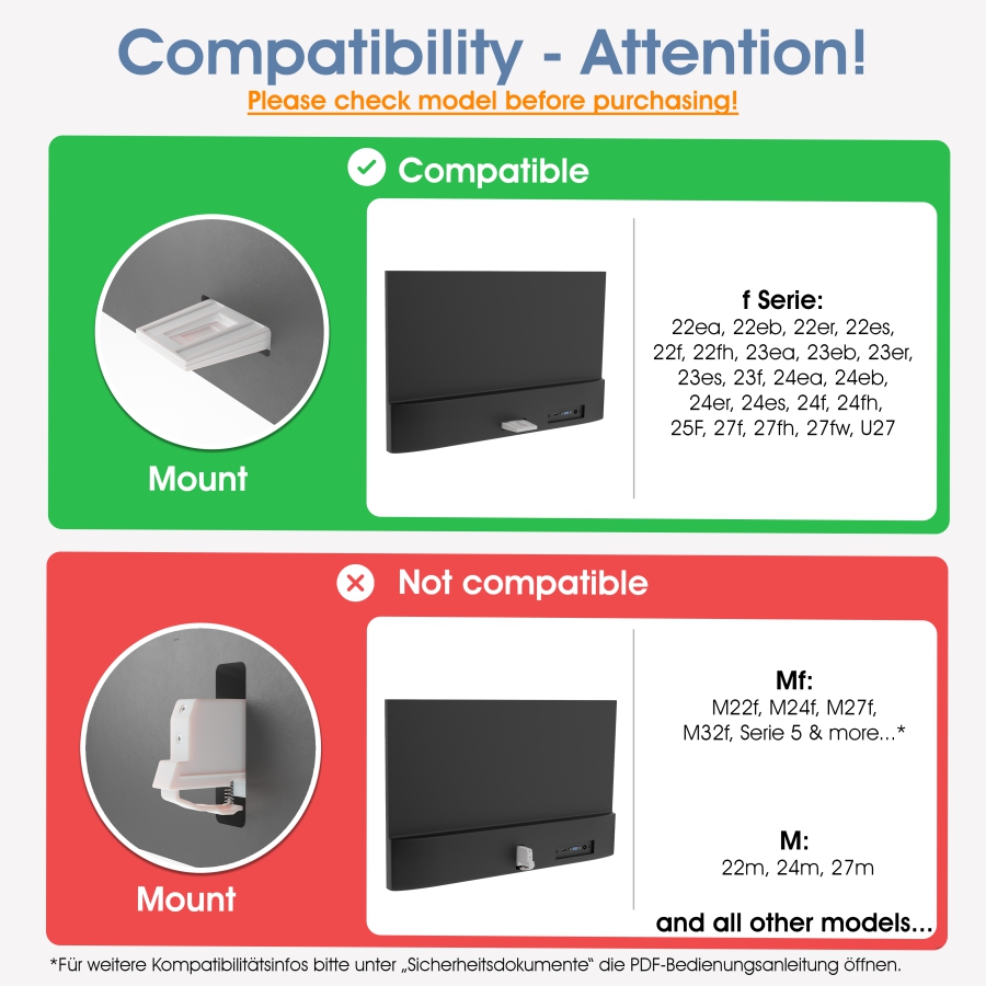VESA adapter compatible with HP Monitor (22f, 24f, 27f, 22es, 22ea, 22er, 24es, 24ea, 24er, 27es, 27ea, 27er)