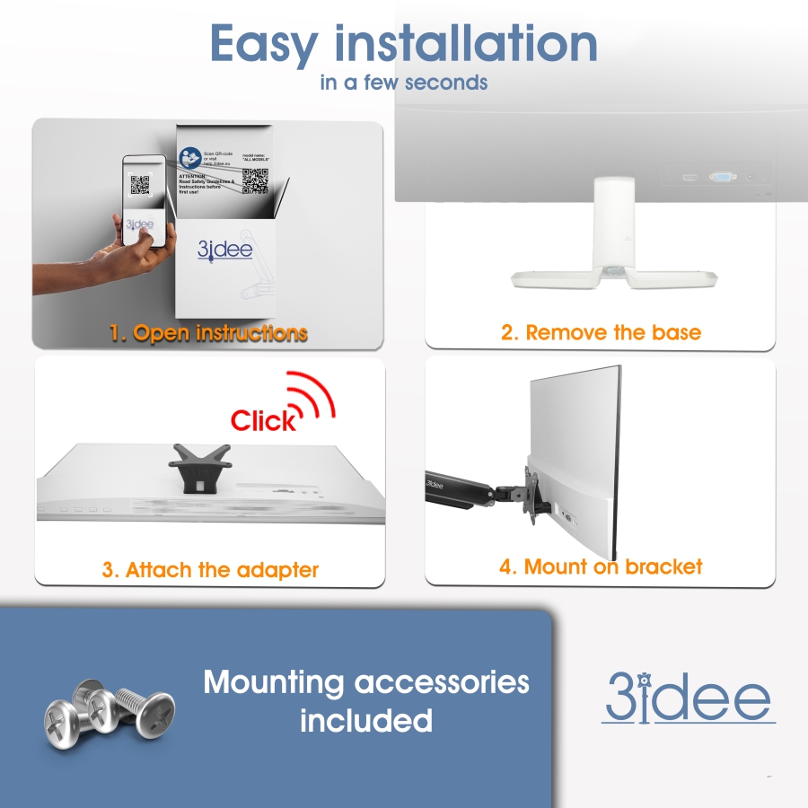 VESA adapter compatible with HP Monitor (22f, 24f, 27f, 22es, 22ea, 22er, 24es, 24ea, 24er, 27es, 27ea, 27er)