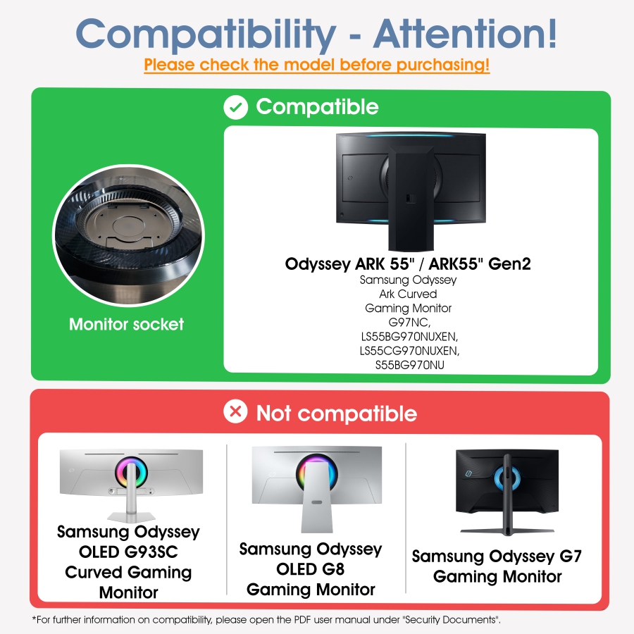VESA adapter compatible with Samsung Odyssey Ark Gaming Monitor (Odyssey ARK 55" / ARK55" Gen2)