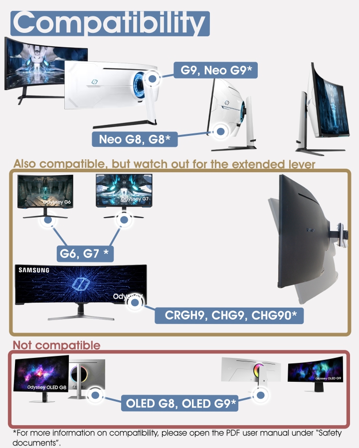 VESA adapter compatible with Samsung Odyssey monitors (G9, Neo G9, G8, Neo G8, CRG9, CHG9, CHG90 & mehr) - 100x100mm