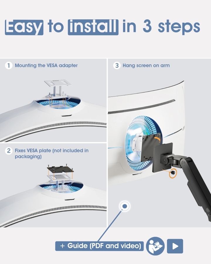 VESA adapter compatible with Samsung Odyssey monitors (G9, Neo G9, G8, Neo G8, CRG9, CHG9, CHG90 & mehr) - 100x100mm