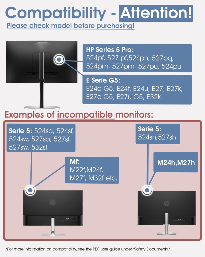 VESA adapter for HP Series 5 PRO and E-Series G5 (524pf, 527pf, 527pq, 524pu, 527pu, E24q, E27q, E32k, etc.)