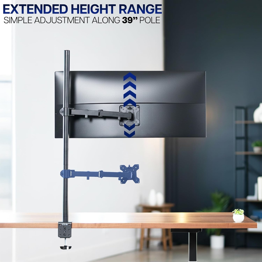 VIVO Monitor Arm 13–32" | 99 cm Pole (Ergonomic Solution for Sit-Stand Workstations: 1010 mm Pole for Flexible Height Adjustment up to 10 kg)