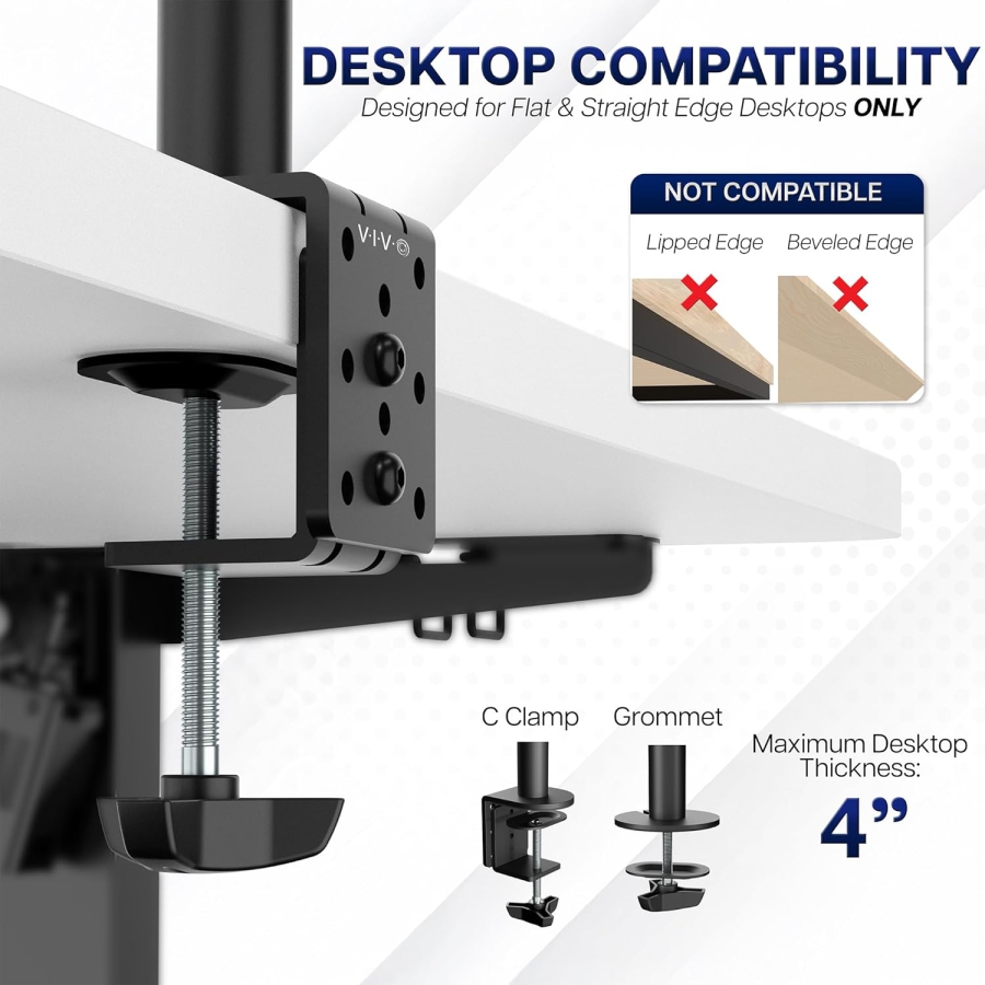 VIVO Monitor Arm 13–32" | 99 cm Pole (Ergonomic Solution for Sit-Stand Workstations: 1010 mm Pole for Flexible Height Adjustment up to 10 kg)