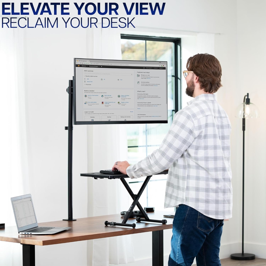 VIVO Monitor Arm 13–32" | 99 cm Pole (Ergonomic Solution for Sit-Stand Workstations: 1010 mm Pole for Flexible Height Adjustment up to 10 kg)