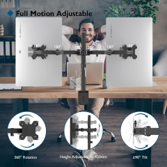 BONTEC Monitor Mount 2 Monitors for 13-27 Inch Flat & Curved Screens, Monitor Table Mount Height Adjustable, Tiltable, Swivel, Rotatable, 10 kg per Arm, VESA 75x75 / 100x100, Black
