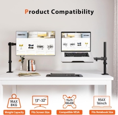 Redbat monitor arm with ventilated laptop tray, fully adjustable for 13 to 32 inch LCD LED screens & up to 16 inch notebooks, 2 mounting options, tilt, swivel & rotate